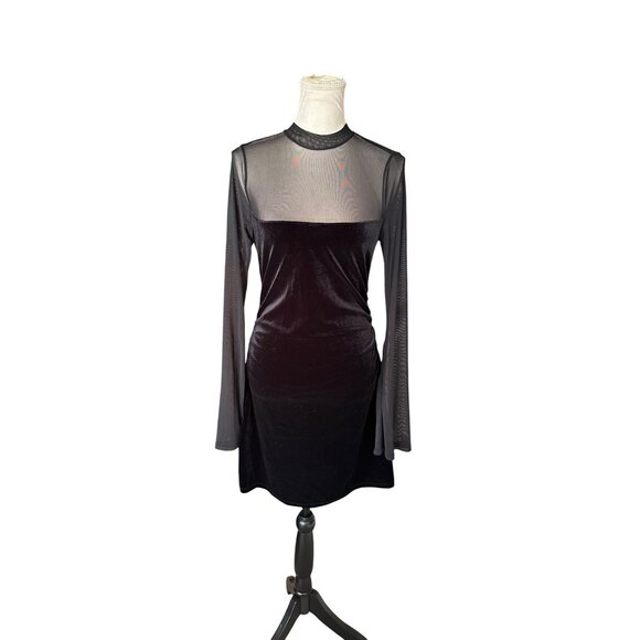 wild fable Dresses & Skirts - Wild Fable Cutie Black Velvet Mesh Long Sleeve Mini Dress LBD Goth Sexy S NWOT